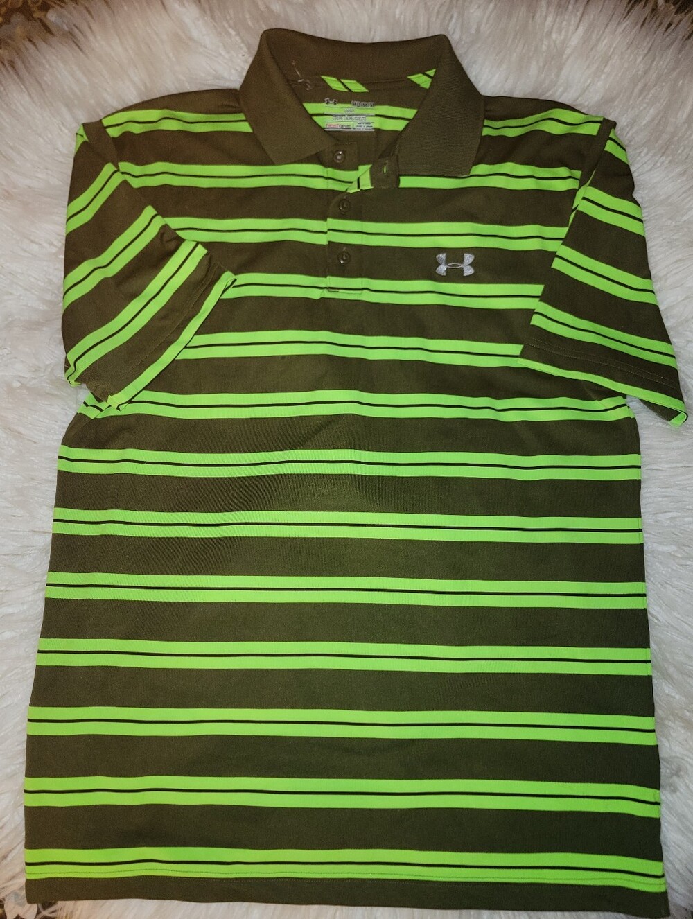 🆕️Under Armour Men's Green Striped Short Sleeve HeatGear Polo - M
